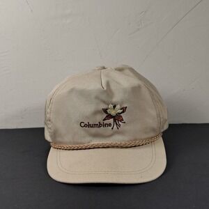 VINTAGE Imperial Headwear Hat Cap Strap Back Tan Columbine Flower Logo Mens